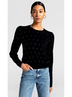 A.L.C. AZALIA RHINESTONE STUDDED PUFF-SLEEVE SWEATSHIRT TOP